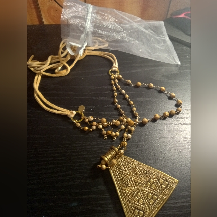Elegant Julio Gold Tone Beaded Leather Pendant Necklace